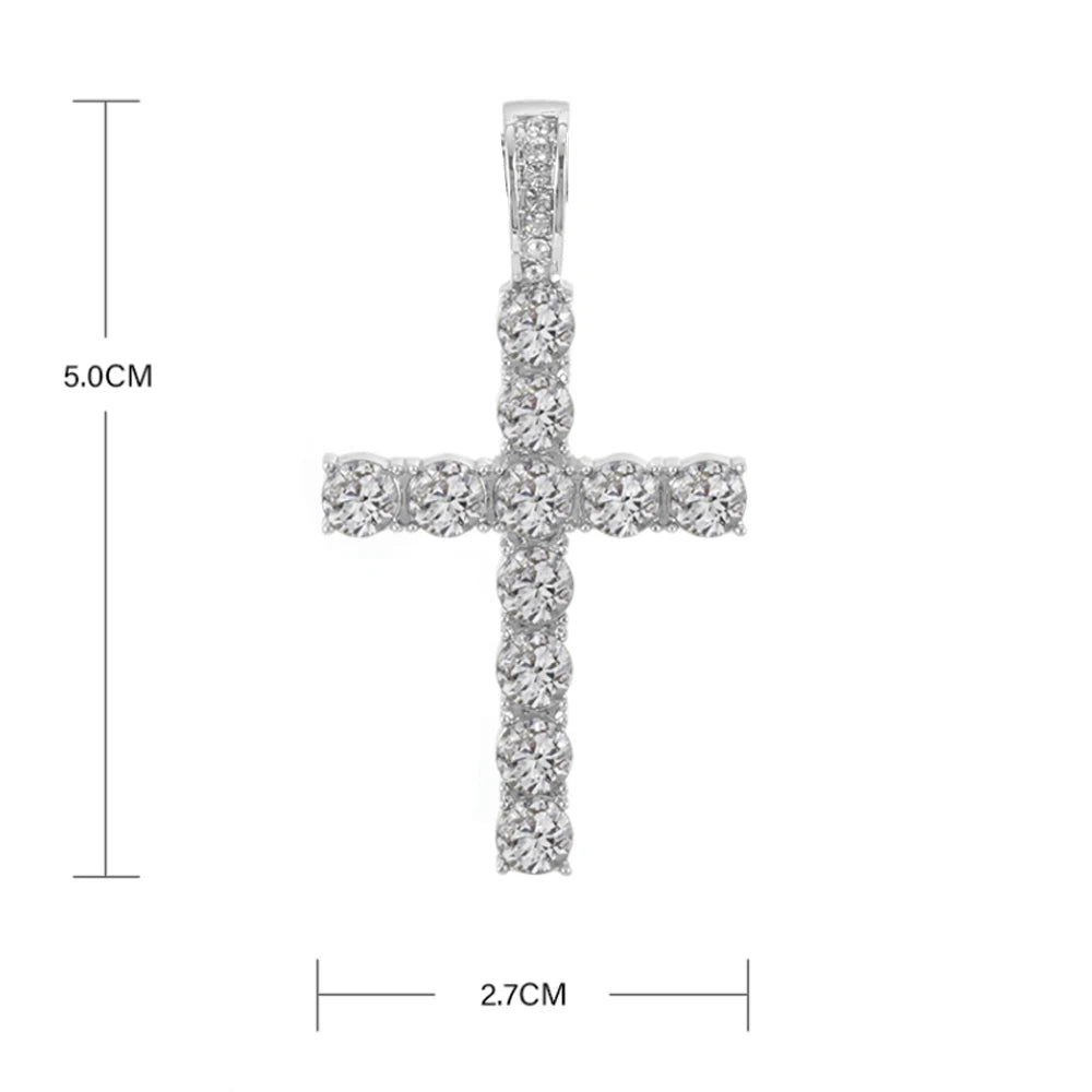 Men Hip Hop Cross Pendant Necklace with 4mm Zircon Chain Iced out Bling