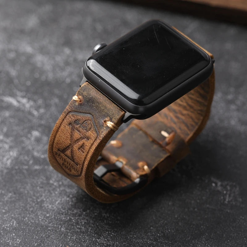 Handmade Apple Watch Watchband, Men Genuine Leather Cowhide