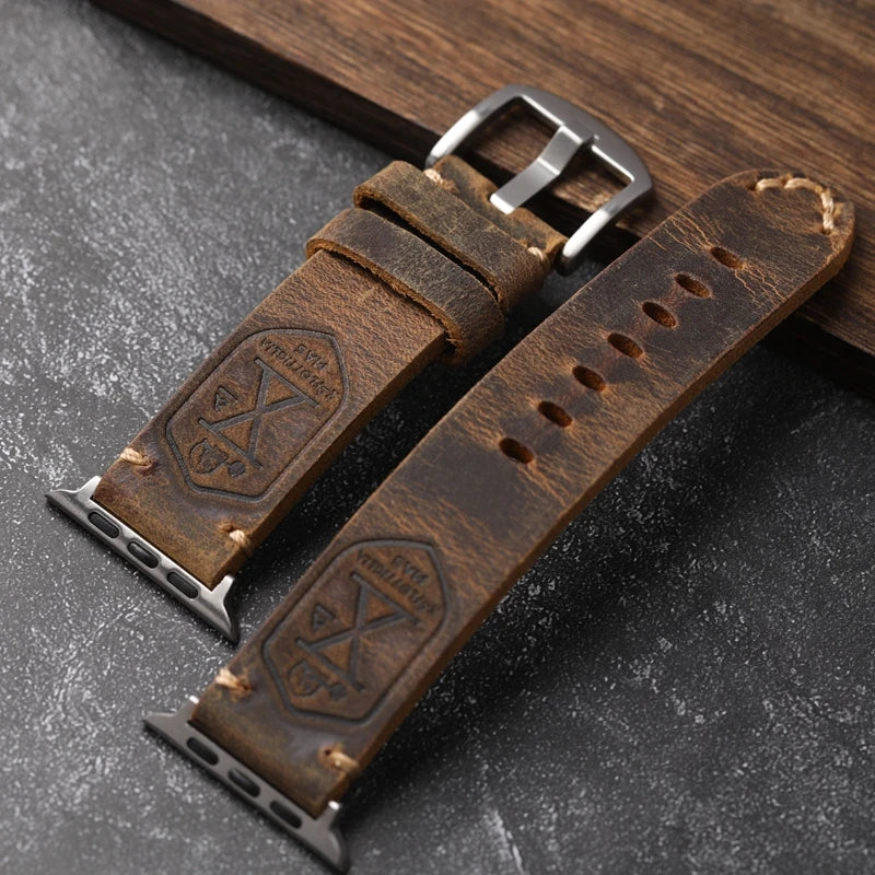 Handmade Apple Watch Watchband, Men Genuine Leather Cowhide