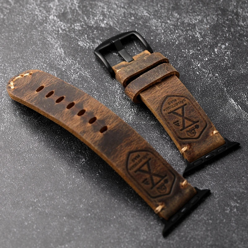 Handmade Apple Watch Watchband, Men Genuine Leather Cowhide