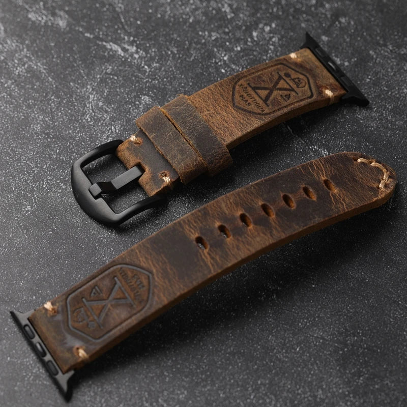 Handmade Apple Watch Watchband, Men Genuine Leather Cowhide