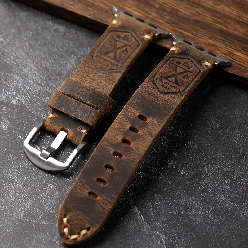 Handmade Apple Watch Watchband, Men Genuine Leather Cowhide