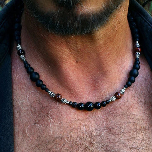 Natural Real Tiger eye Beaded Necklace For Men Masculine Black Chokers Necklaces Casual Mens Guy Jewelry Handmade