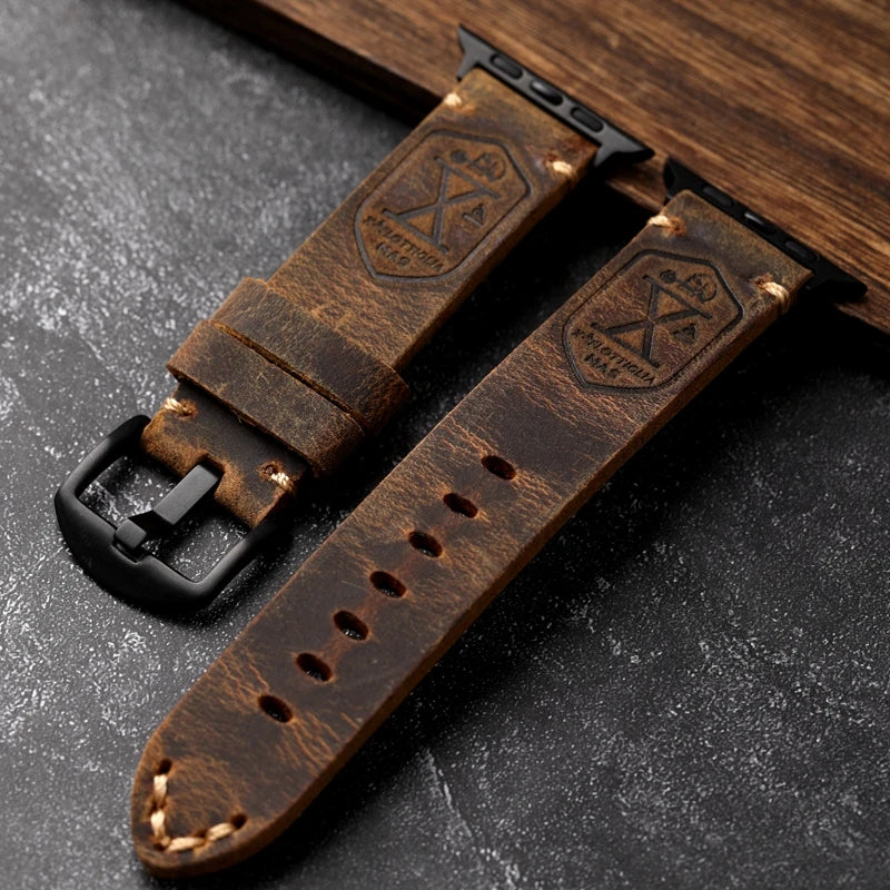 Handmade Apple Watch Watchband, Men Genuine Leather Cowhide